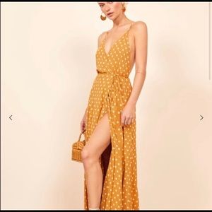 Reformation yellow polka dot wrap dress